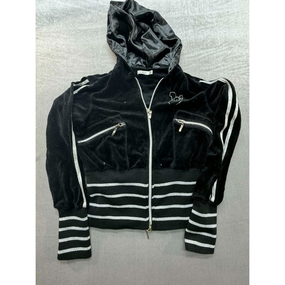 Miroa‎ Women Black JAcket Zip Up Size Medium Algodon Cotton Squirrel Jewels